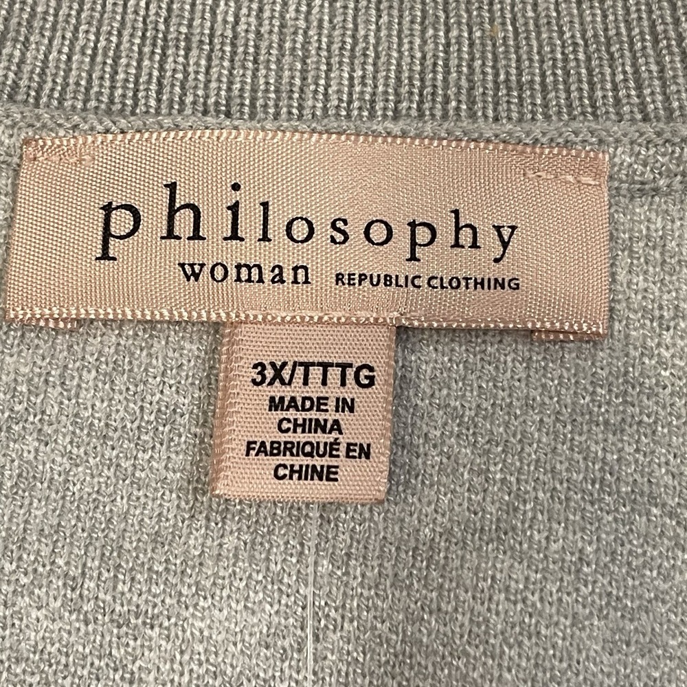 Philosophy Women's 3X V Neck Gray Cable Knit Pullover Dropped Shoulder Sweater - Picture 4 of 10